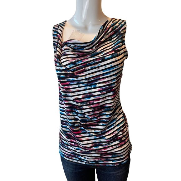 Ivanka Trump Women Blouse Top Tie Dye Striped Cowl Neck Black White Size X Small - Picture 1 of 5